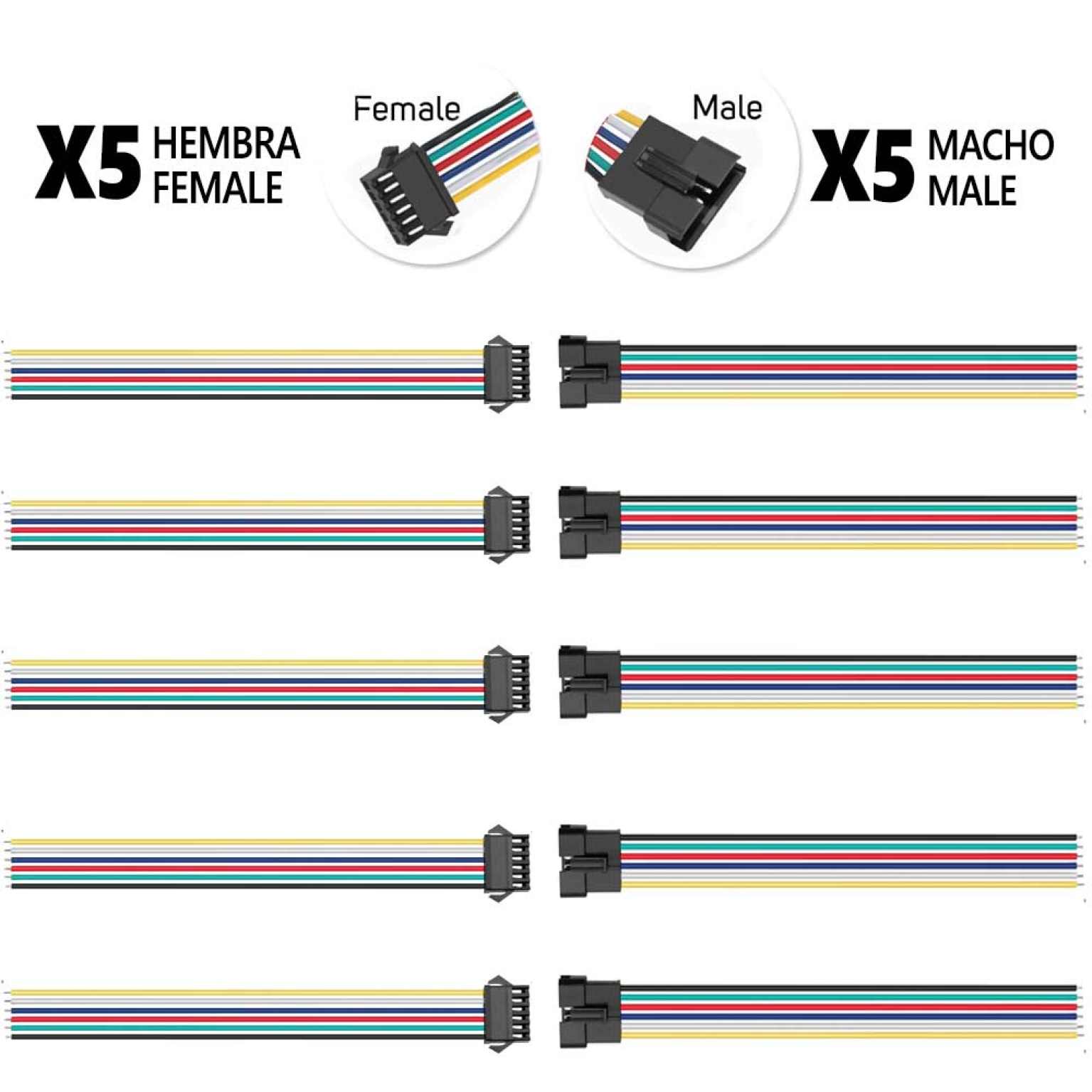 Conector SM 6 pines con cable 22 AWG – 5M/5H (pack 10 unidades)